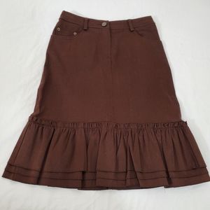 Brown Denim Ruffle Hem Skirt